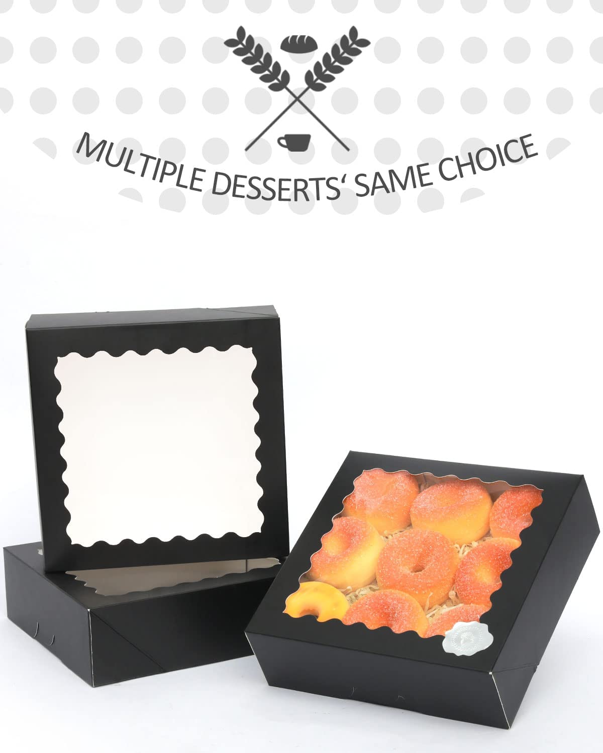 qiqee Cajas de pastelería con ventana de 9 x 9 x 2.5 pulgadas, 30 unidades, color negro