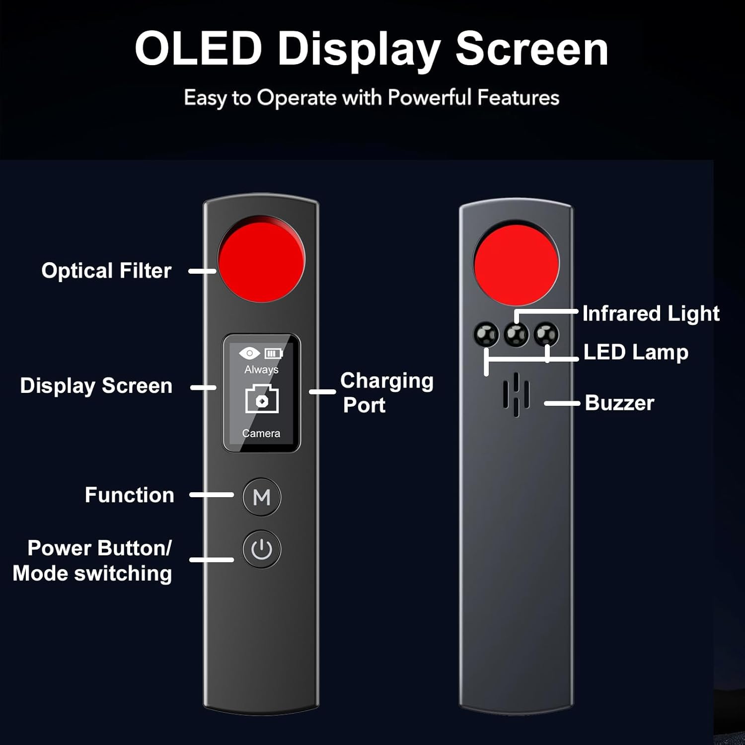 Hidden Camera Detectors, Anti Spy Signal Finder, Bug Sweeping Device Listening, GPS Tracker Detector, Infrared Magnet Sentry SOS 6 Modes for Hotel Travel Home Office, with OLED Screen