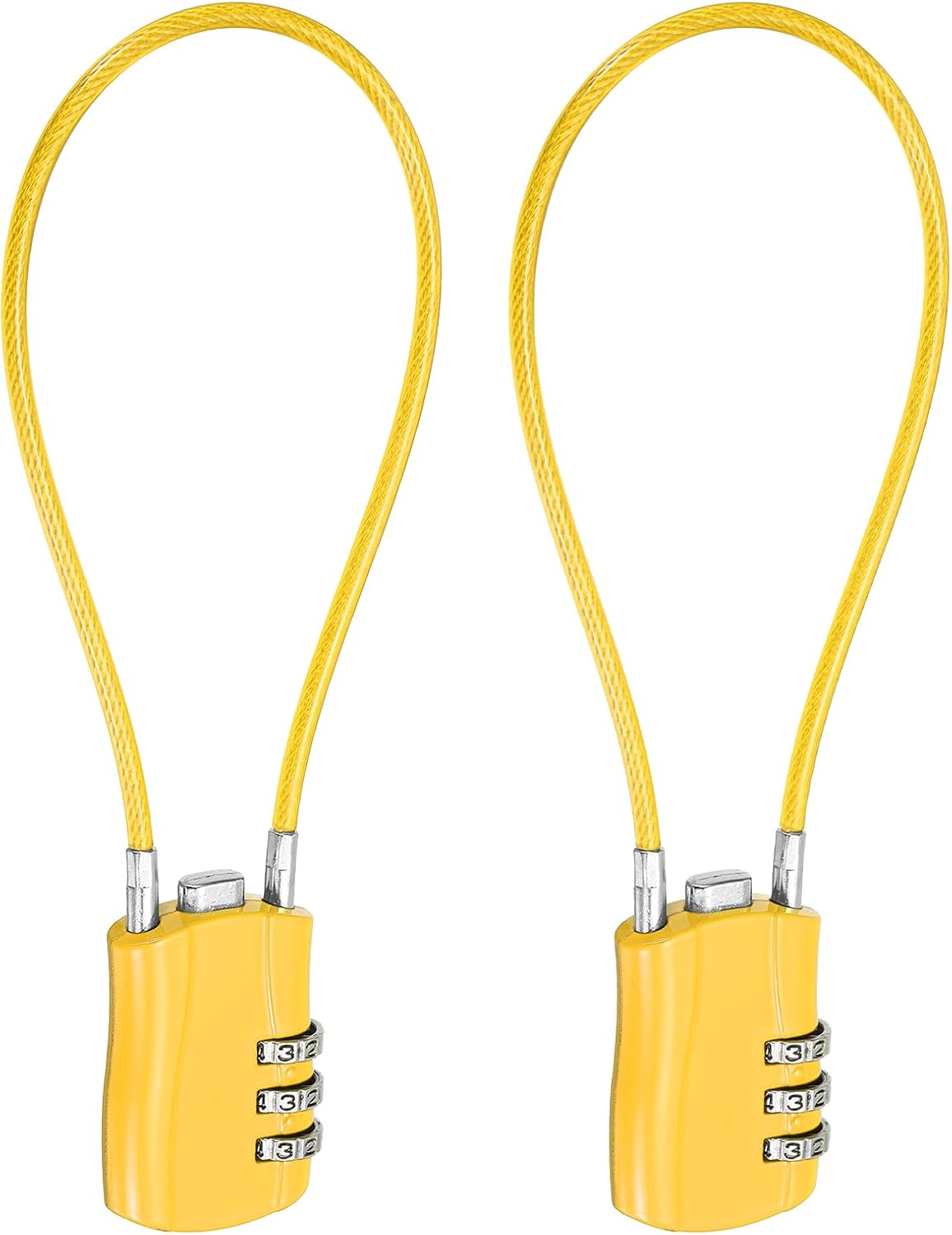 PATIKIL Combination Padlock (9.8 Inch, Yellow) (2 Pcs), 3-Digit Combo Padlock Luggage Locks with Coated Steel Wire Rope, Suit for Gym Locker/Fence/Storage/Backpack/Toolbox/Cabinets