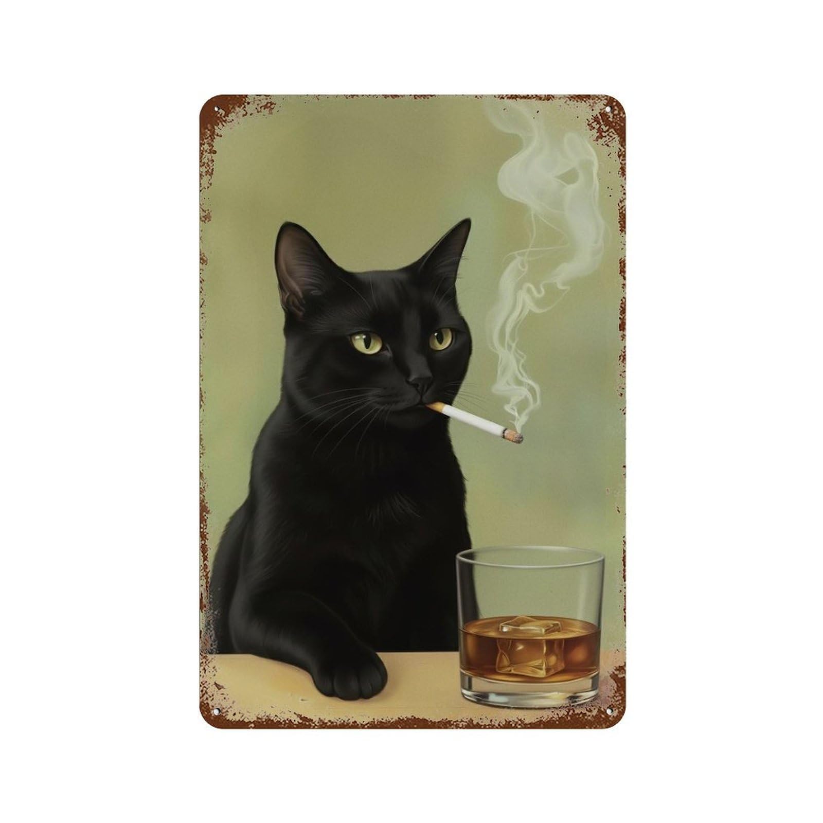 xiaoxiaoshen Cat & Whiskey Wall Art Wall Decor Art Metal Tin Poster Modern Home Decor Art Home Bar Shop Decorations Vintage Sign 30x20cm