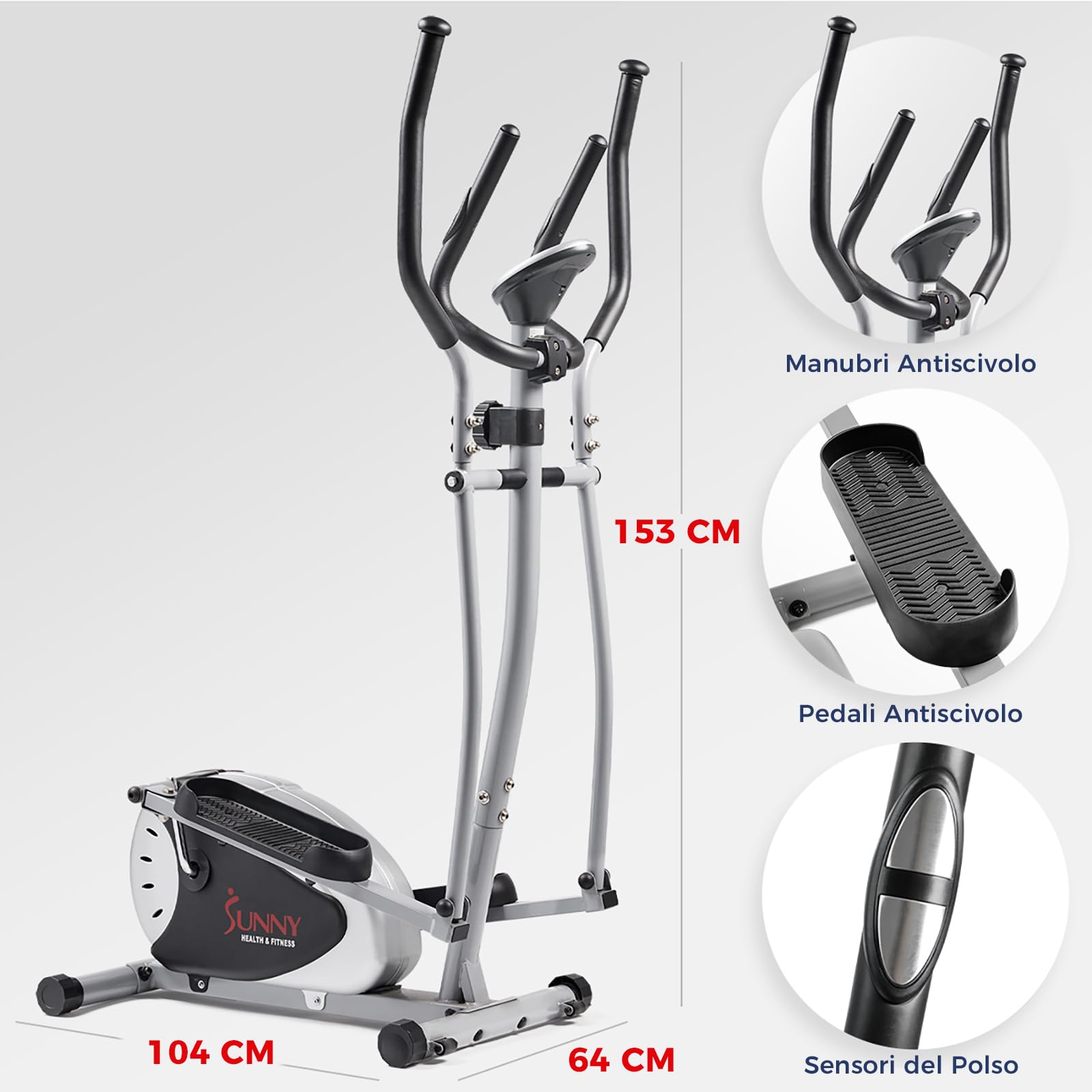 Sunny Health & Fitness Upright Ellittica per Total Body Arm Leg Allenamento | Allenamento Total Body, Resistenza Magnetica Regolabile, Basso Impatto, Funzione Smart, Monitor Digitale, Bluetooth