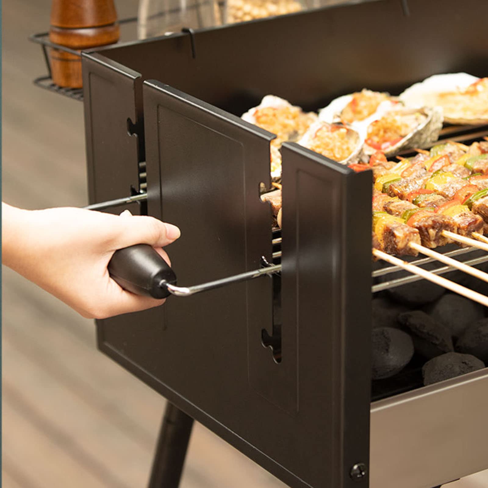 CUQOO Gebruiksvriendelijke draagbare barbecuegrill, opvouwbare barbecue buiten reizen, houtskoolbarbecue, perfect voor kamperen, tuin, picknick, vouwen, kamperen, roestvrijstalen roker