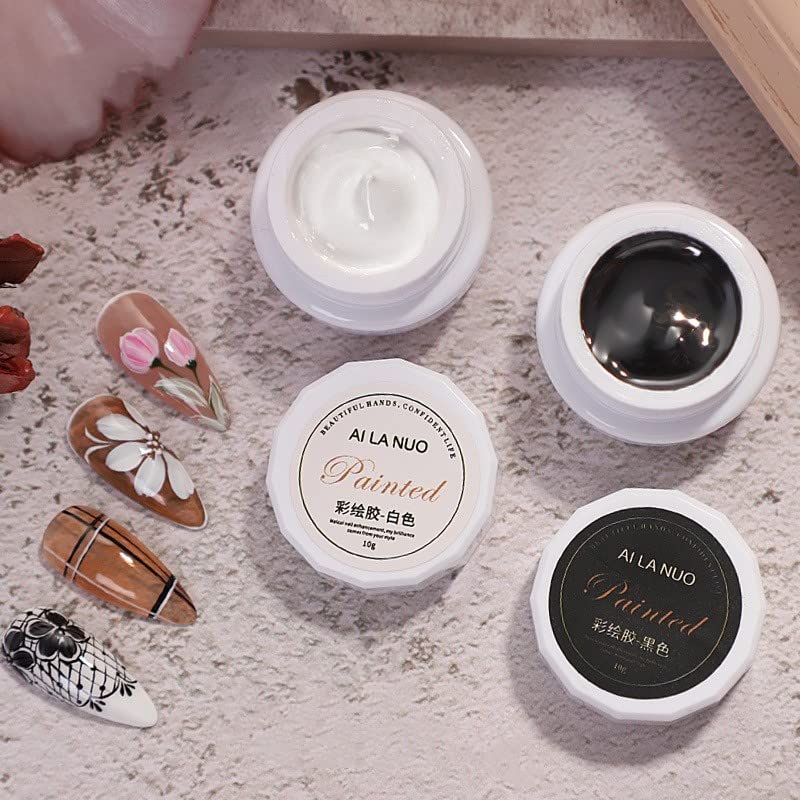 Miniatura 5 de Esmalte de uñas de gel en blanco y negro, diseño de uñas en blanco y negro, juego de 2 esmaltes de uñas de gel pintados para pintura en gel de uñas