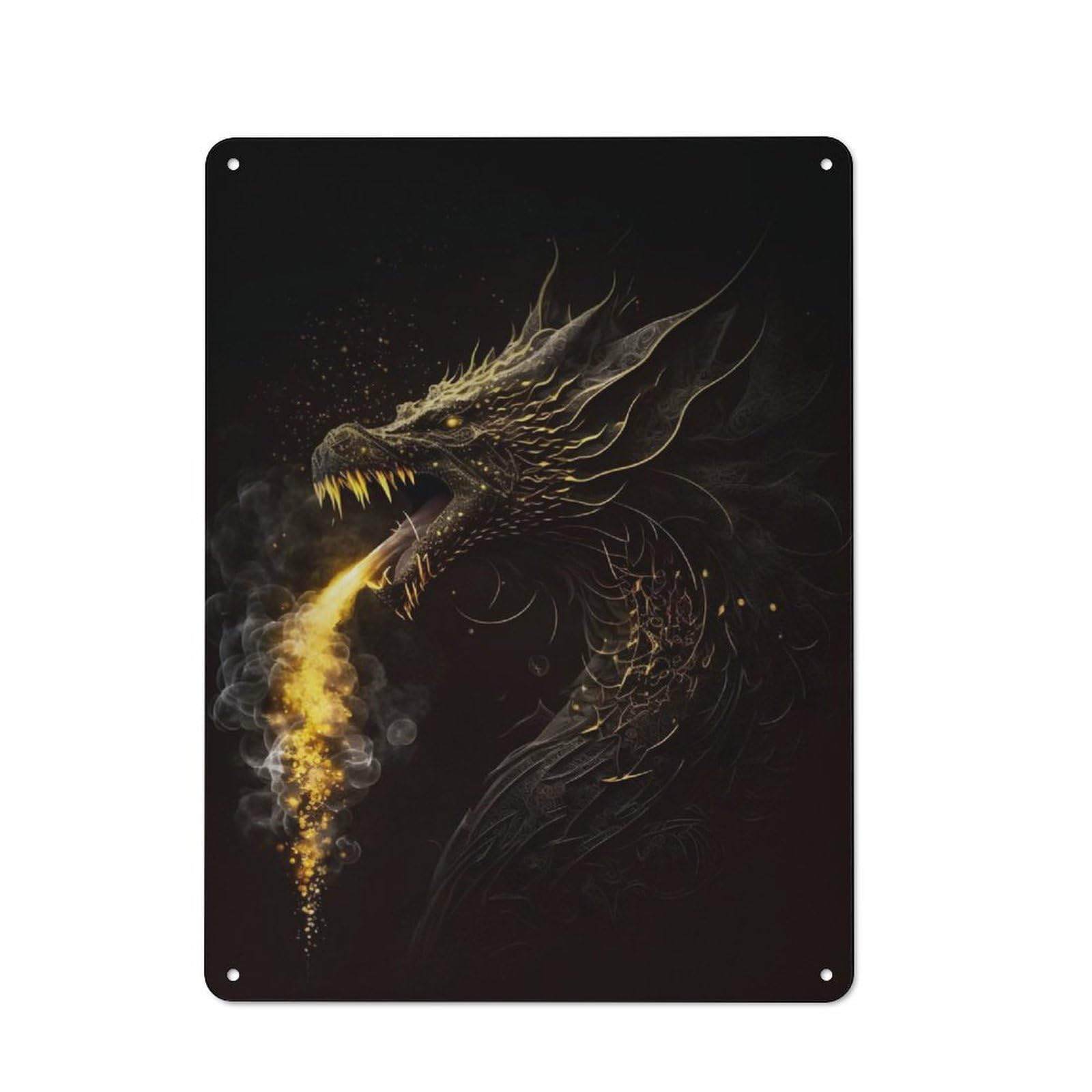 Junmoney Dragon Fire Gold Black Vintage Tin Sign 40X30cm With For Guest Room Or Hallway, For Collectors Decorating Guest Rooms And Hallways