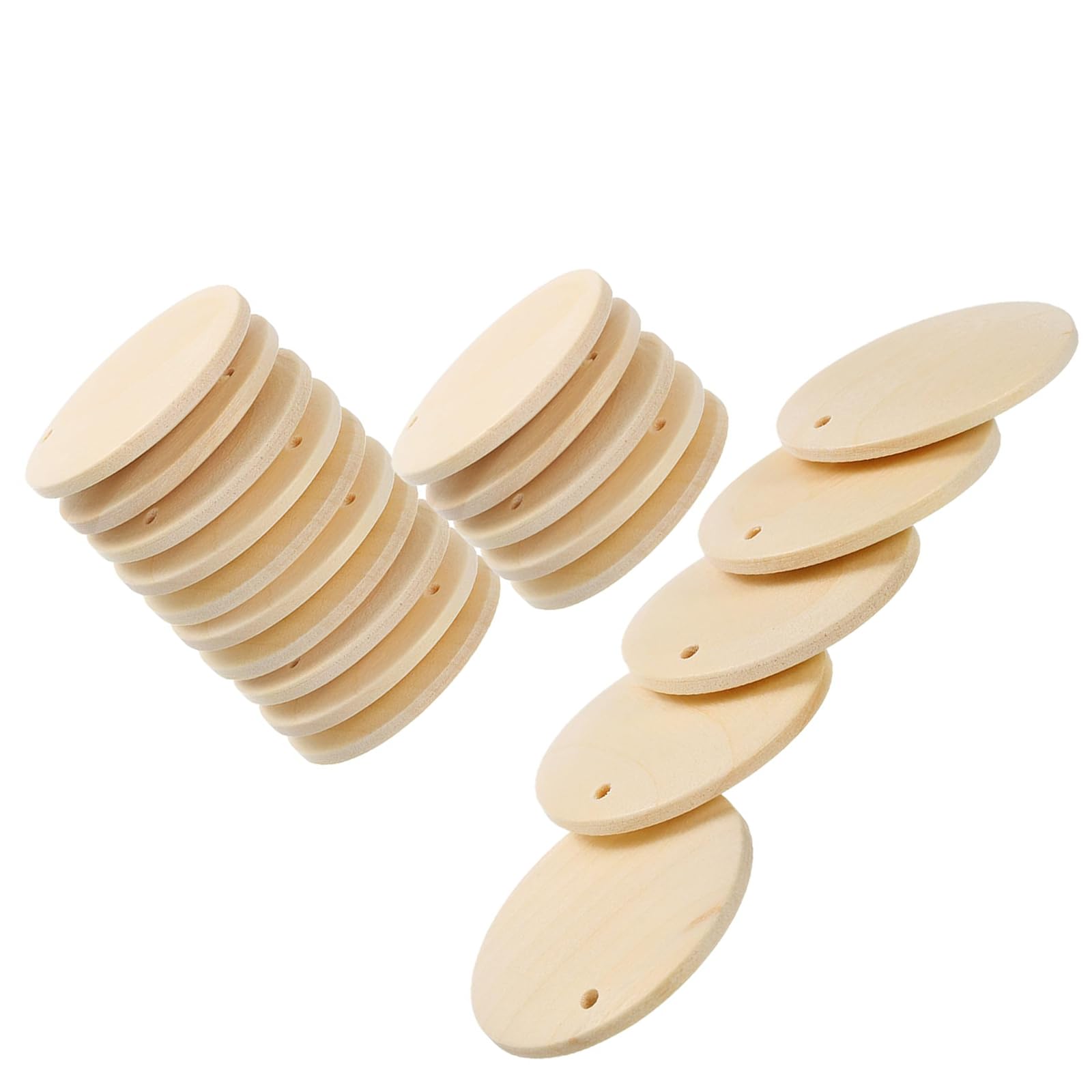 Unifizz 20Pcs 35mm Unfinished Wooden Round Blank Discs Small Wood Circle with Holes Natural Wooden Pendants Pieces Tokens for DIY Crafts, Jewellery Making, Gift Tags and Ornaments