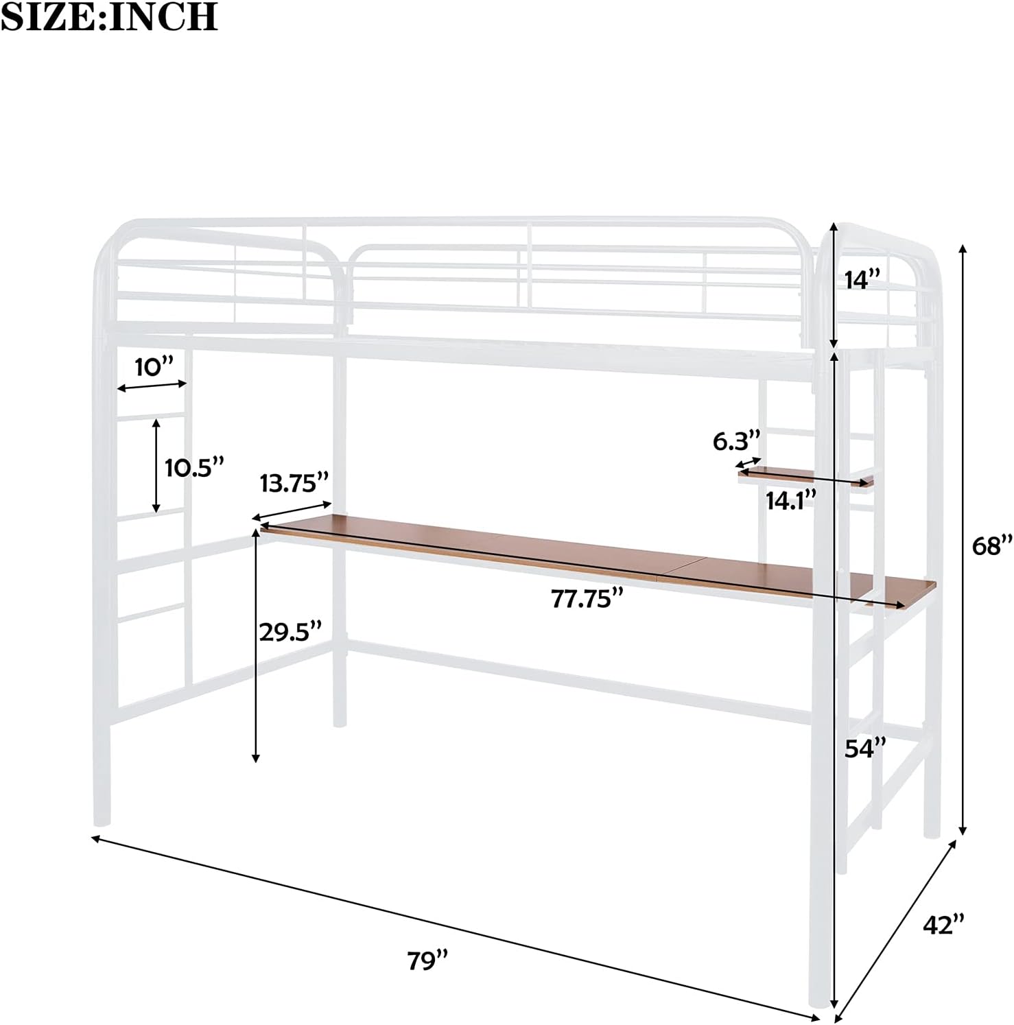 Harper & Bright Designs Twin Loft Beds Metal Bed Frame Loft Bed with Desk and Shelve, Twin Size Loft Bed for Dorm, Boys & Girls Teens Kids, White