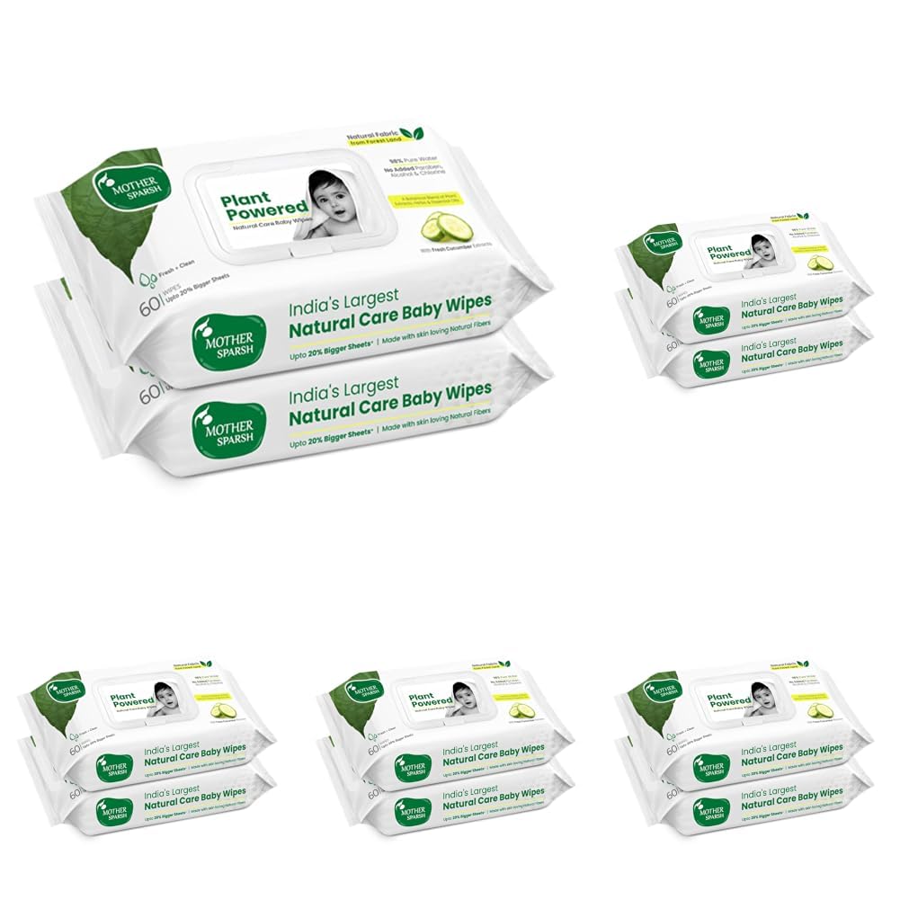 Mother Sparsh Natural Care Baby Wipes I 100% Plant Made Fabric From Forest Land | Fresh+Cleanse (with Cucumber) Plant Powered Wet Wipes For Baby I Cotton Cloth Like Bigger Sheets | 60 Pcs (Pack of 10)-image-14