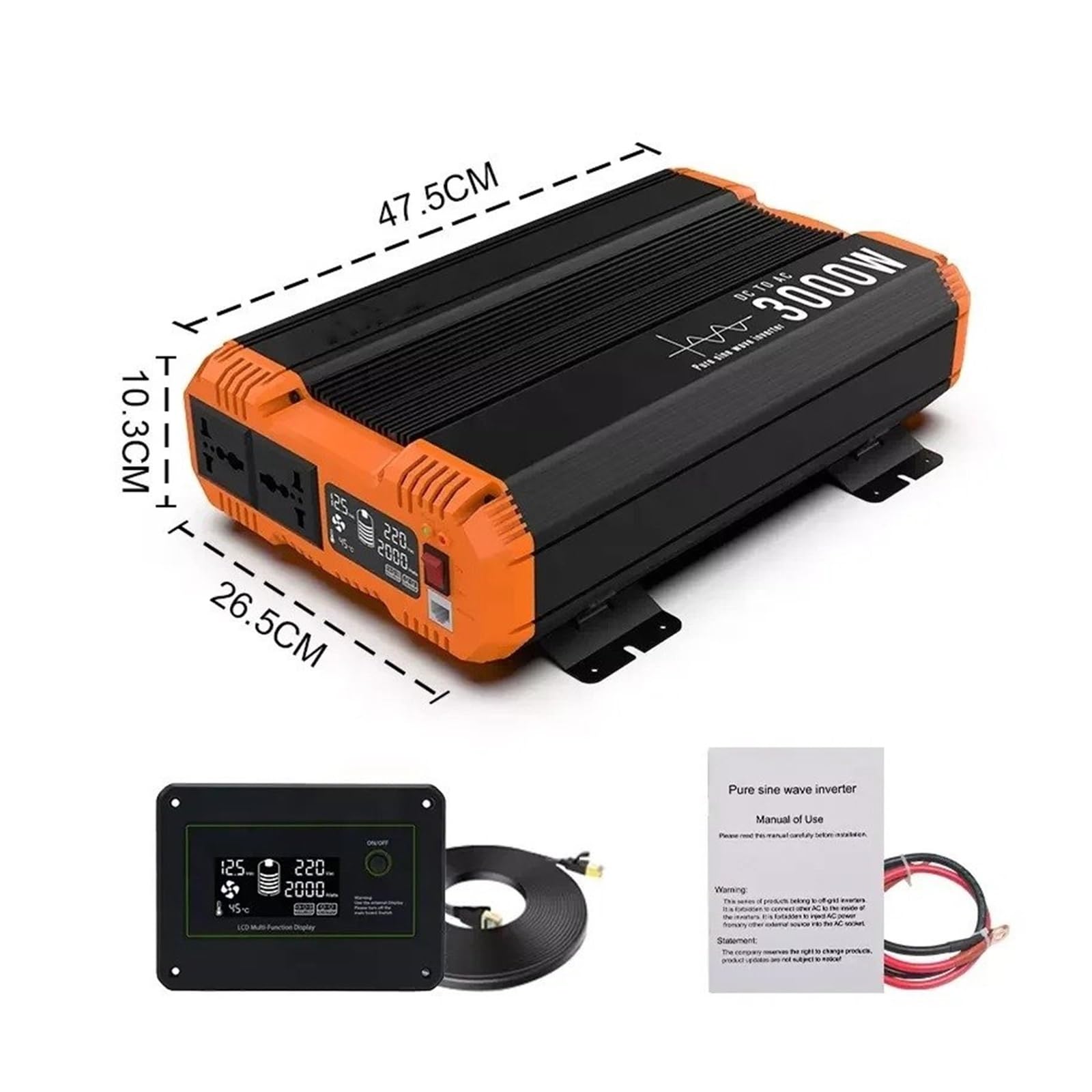 Power Inverter Inversor Corriente Inversor Onda Sinusoidal Pura 7000 W 12 V/24 V/48 V A 220 V/230 V 3500 W Potencia Continua con Control Remoto Ideal para Hogar Autocaravana(48V,3000W-50Hz)