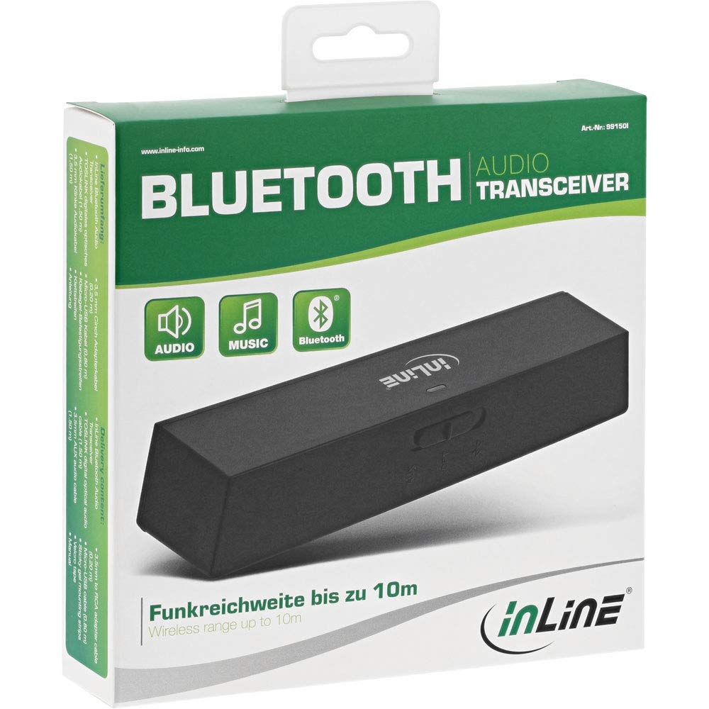 InLine® Ricetrasmettitore audio Bluetooth, trasmettitore/ricevitore, BT 5.0, aptX LL, jack + Toslink 99151I