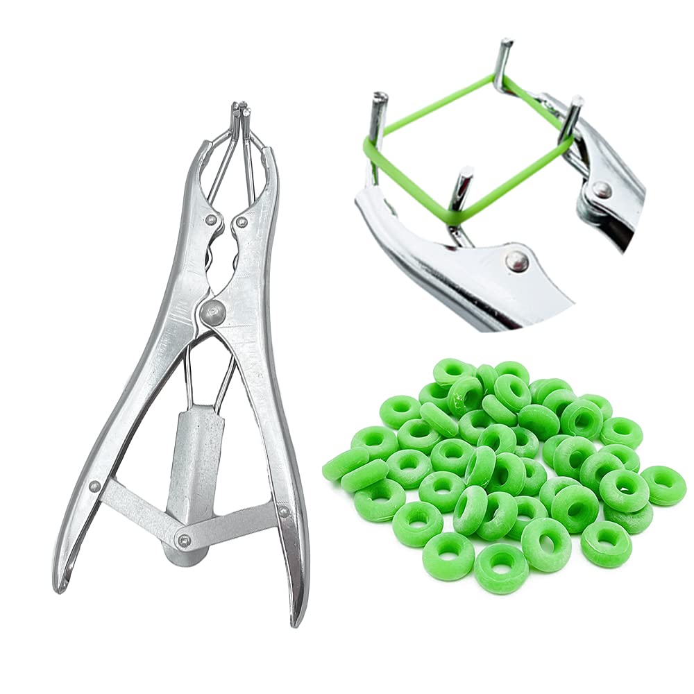 Pince De Castration + 100 Anneaux Rouges - Outil D'Élastique Queue & Castration Pour Moutons, Chèvres, Porcs, Chiens