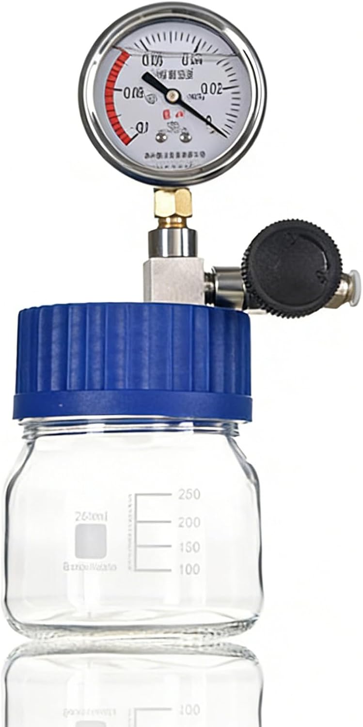 Vacuum Degassing Chamber, Glass Vacuum Chamber, Capacity 250ml, 500ml, 1000ml, with Vacuum Gauge, for Efficient Resin, Silicone, Epoxy Degassing