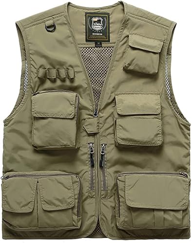 Lilychan Mens Utility Casual Fishing Vests Outdoor Work Vest Multi Pockets Cargo Vest Travel Hunting Camping Outerwear