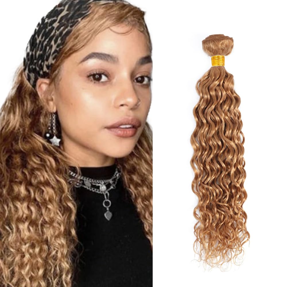 Blonde Bundles Human Hair 27 Water Wave Bundles Honey Blonde Human Hair Bundles 18 inch 1 Bundle Double Weft Blonde Wet and Wavy Bundles for Women