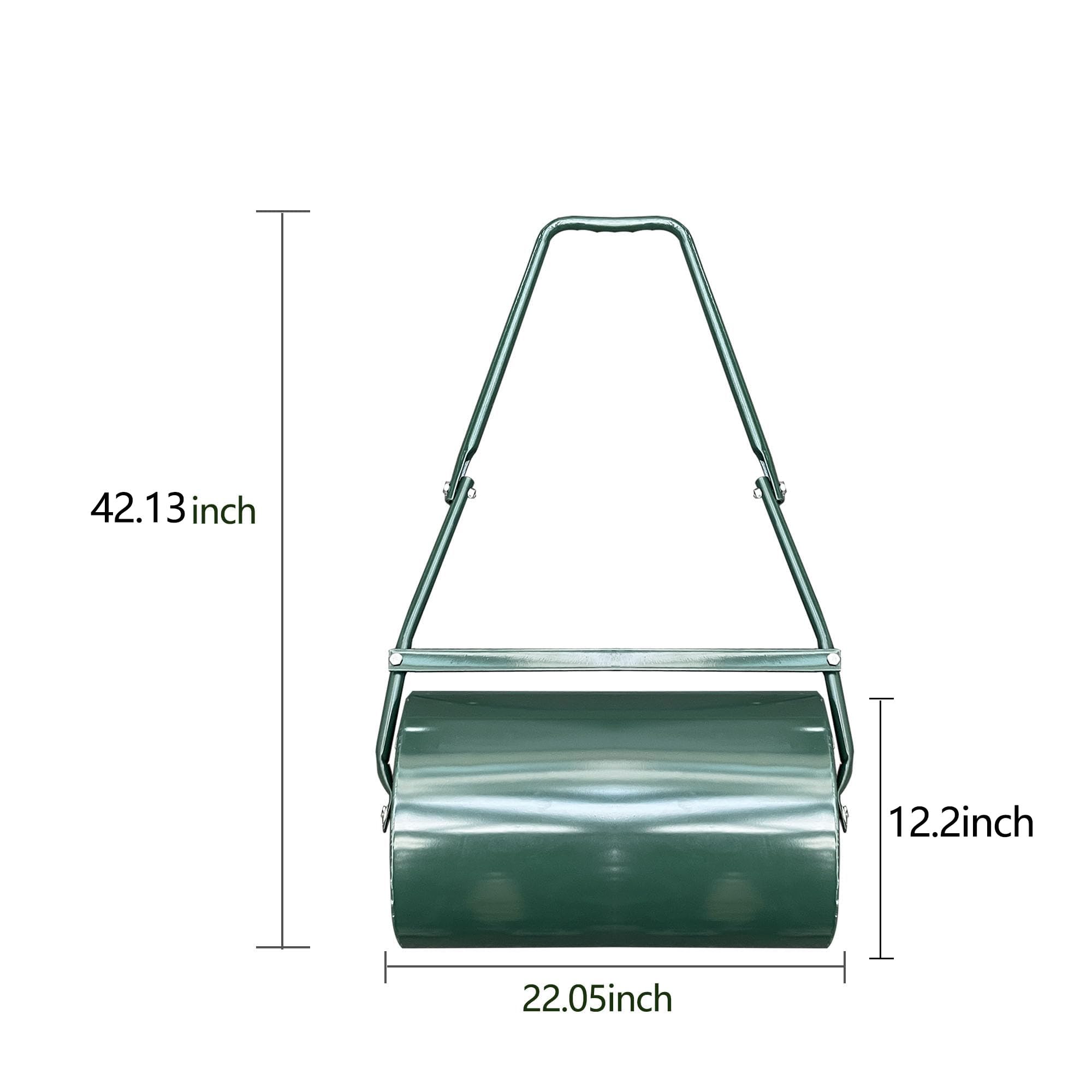 9.5 Galones de Rodillo de césped Trasero de Remolque | Tambor de jardín rellenable de Agua/Arena con Mango en Forma de U | Mejorador de Suelo Resistente para siembra, césped y Mantenimiento de césped
