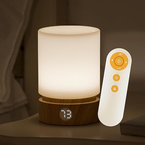 Smilodon Lámpara de dormitorio con temporizador y control remoto, grano de madera, lámpara LED táctil, luz nocturna para niños, funciona con pilas