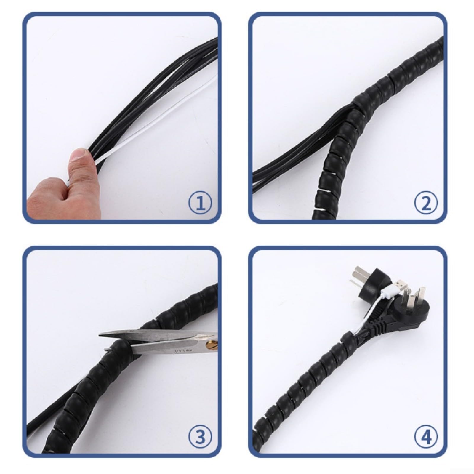 Manguera protectora de alambre en espiral de 20 mm - Tubo de gestión de cables PP de 25 m para cables eléctricos, manguera hidráulica y organización de oficina o taller, color negro