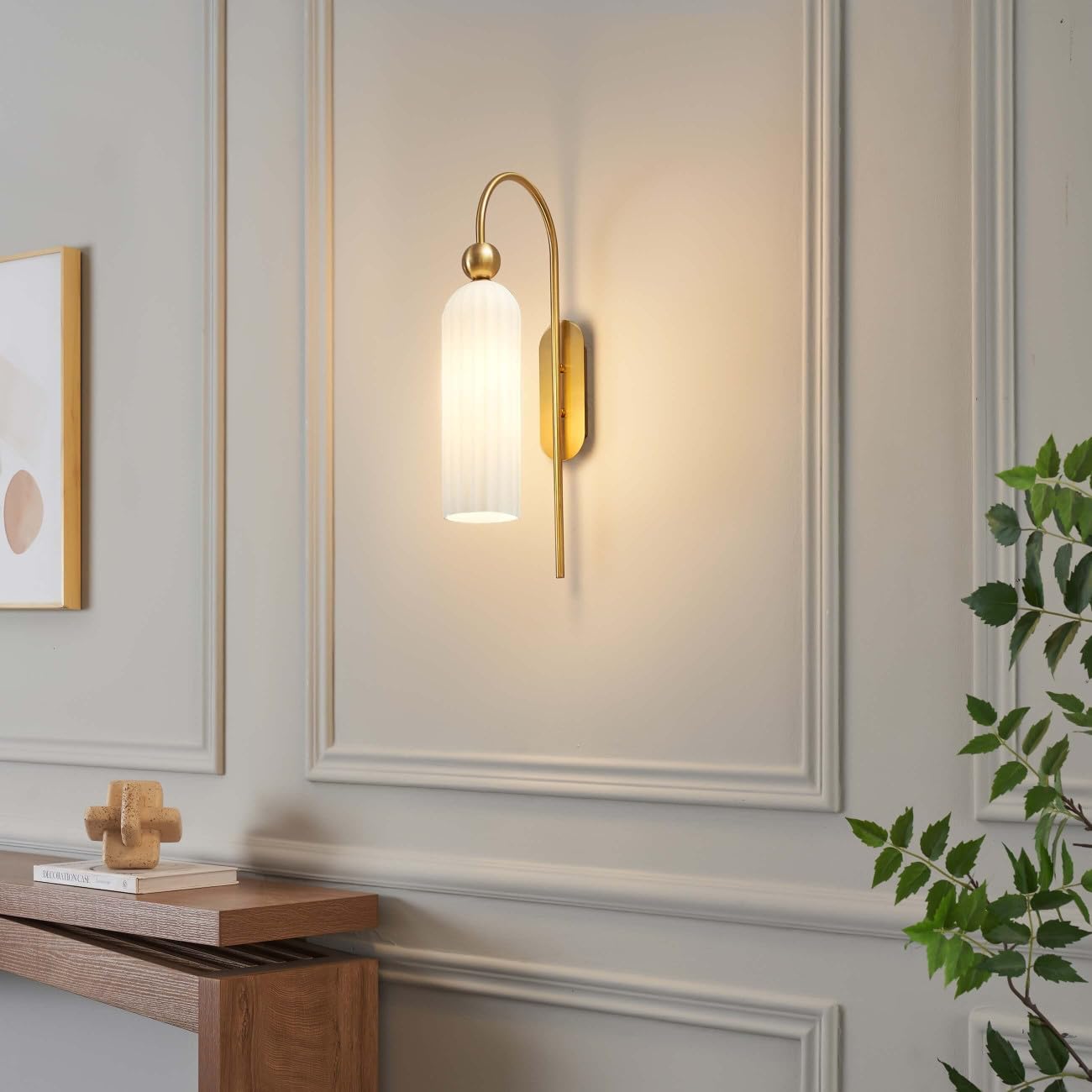KOSILUM Leonora - Aplique campana dorada de cristal opal texturizado - Luz blanca cálida iluminación salón dormitorio cocina pasillo - 1 x max 40 W - E14 - IP20