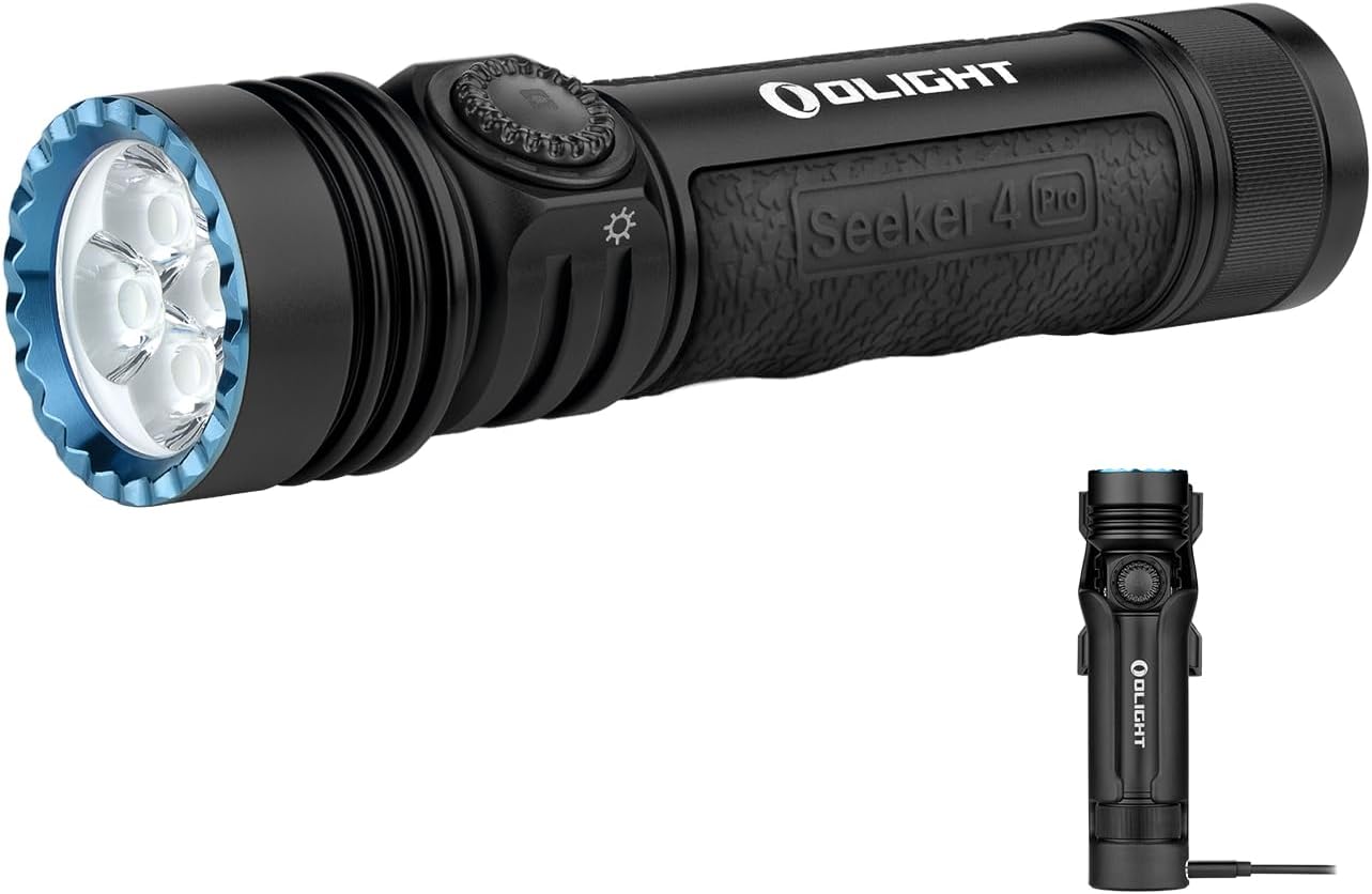 Seeker 4 Pro Rechargeable Flashlights, High Lumens Powerful Bright Flashlight 4600 Lumens with USB C Holster, Waterproof Flashlight for Emergencies, Camping, Searching (Matte Black Cool White)