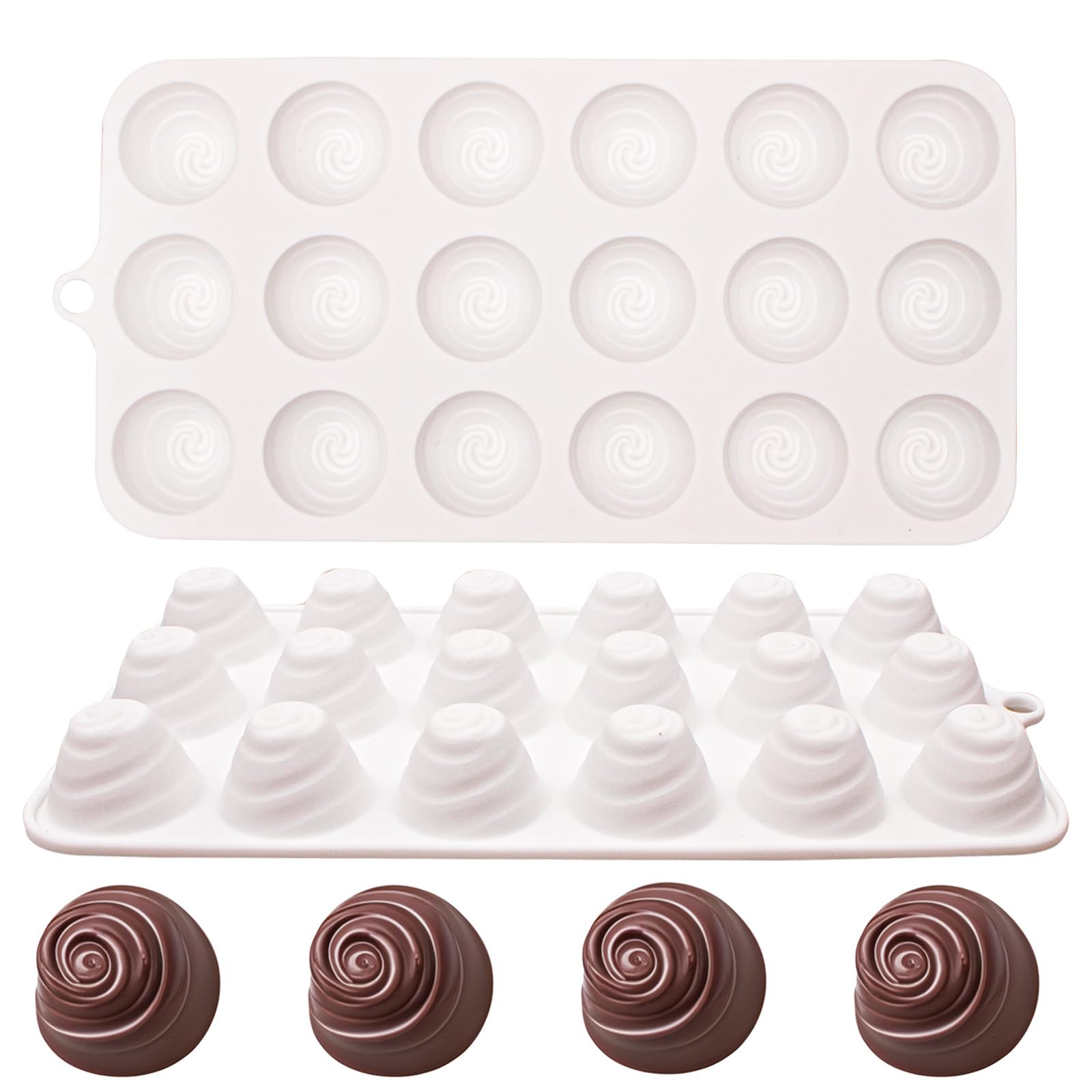 Silikon Schokoladenform mit Spiralmuster, 18 Mulden, Weiß, Pralinenform für Süßigkeiten