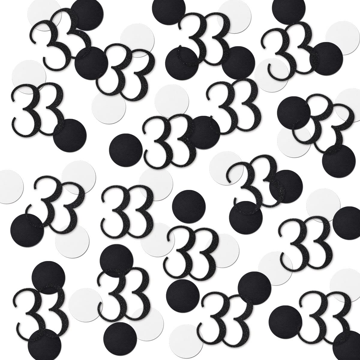 Black Glitter 33 Confetti, 33rd Birthday Number Confetti, 200pcs Anniversary Party Table Decoration Supplies