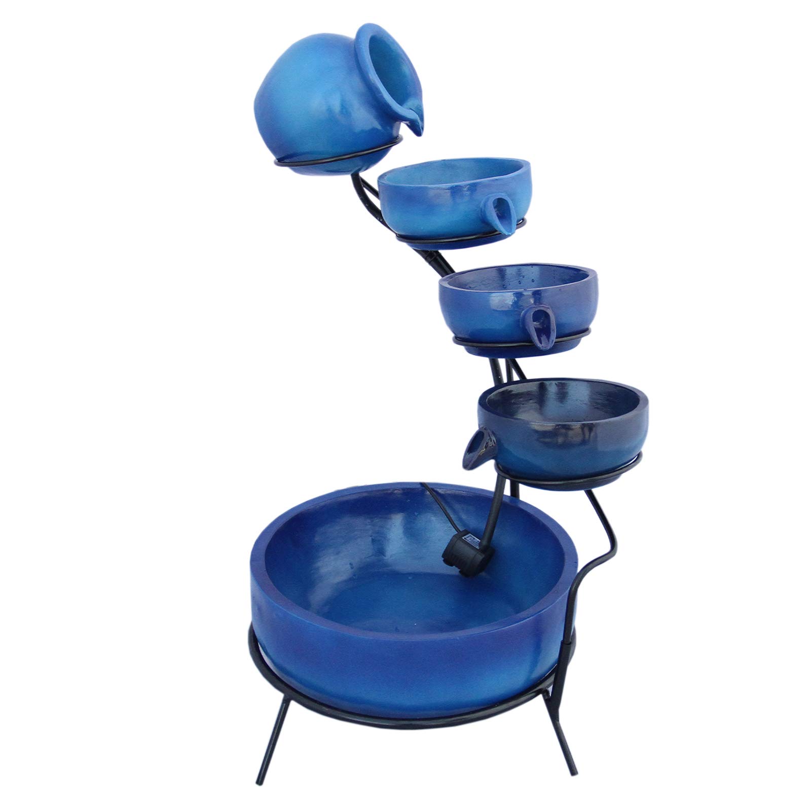Fontaine de jardin alimentée Énergie Solaire Ornement de jardin Extérieur Décor Patio Résine Bleu Sphère autoportante à 4 Niveaux de Bols Renversants Jeu d'eau