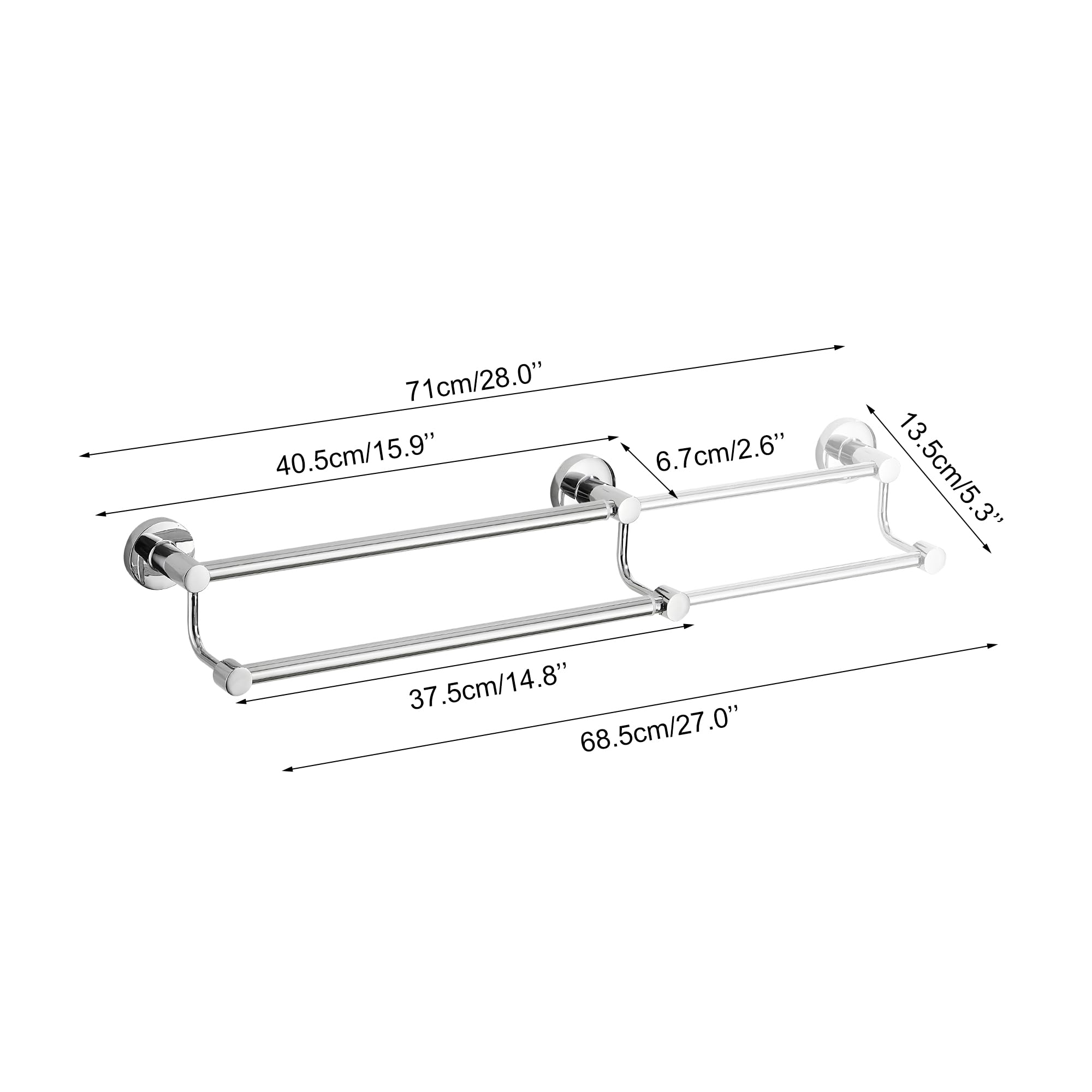 Adjustable Double Towel Racks for Bathroom 15 to 26.5 Inch Towel Bar, Expandable Bright Chrome Double Bath Towel Holder - Image 2