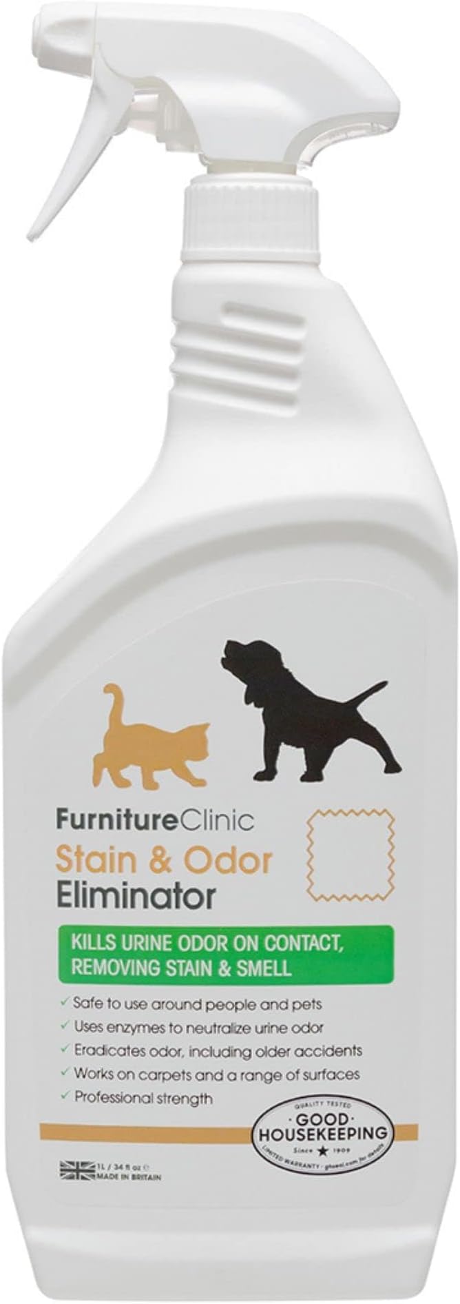 Furniture ClinicStain & Odor Eliminator | For Dog, Cat, & Other Pet Urine | Enzyme Activated Spray | Smell Remover for Carpets, Wood Floors, Mattresses & More | Backed by Good Housekeeping | 17 Fl Oz