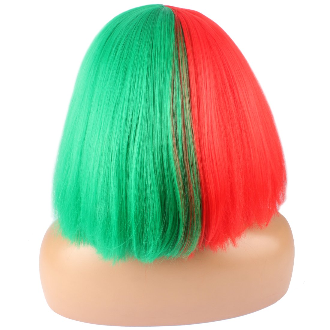 Peluca de moda de las mujeres corto Bob rizado recto flequillo sintético postizos rojos y verdes 8