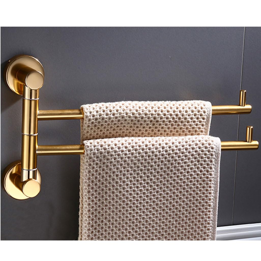 LMYSXAOZ Vintage Swing Out Towel Bar Gold, Swivel Rack Rails for Bathroom, Wall Mounted Folding Arm Hand Hooks Hanger Holder Space Saving Laundry 2bars