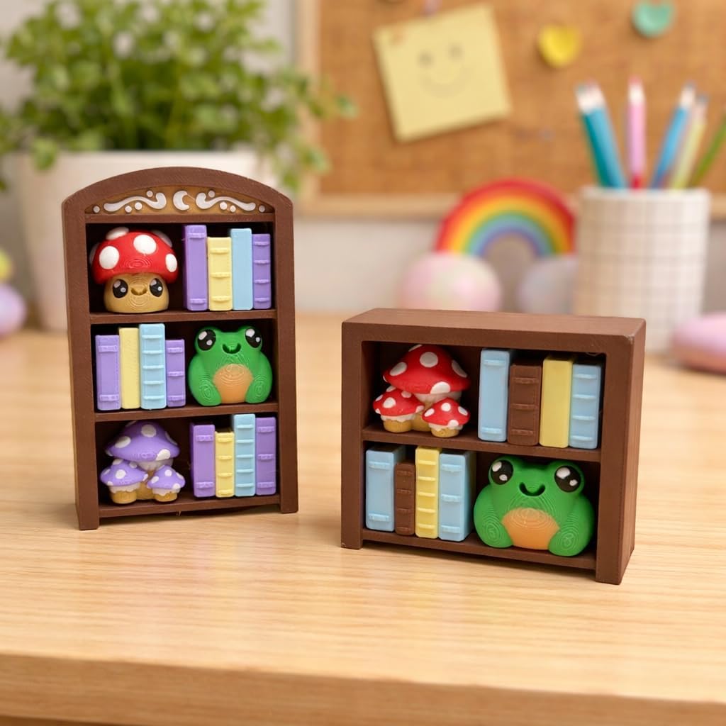 Book Nook Fidget Clicker – 2 Shelf Bookshelf fidgets and Desk top Decor Brown 2 Shelf Clicker