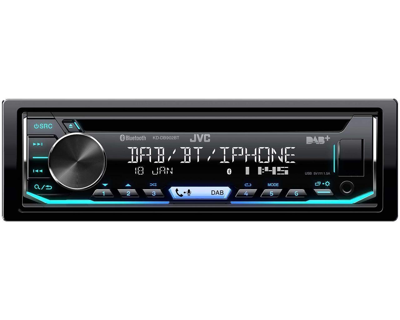 Zestaw: JVC DAB+ Bluetooth CD USB Radio Tuner + ramka radiowa czarna + adapter ISO do Chevrolet Kalos (KLAS) 2004-2007