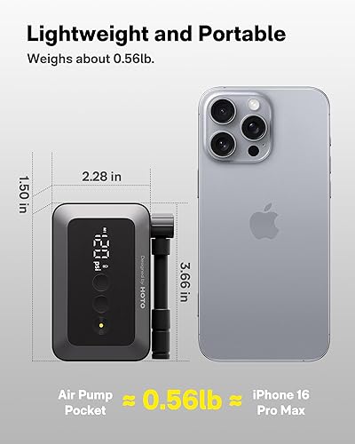 Miniatura 3 de HOTO Mini bomba de neumáticos para bicicleta, bomba de bicicleta de inflado rápido de 25 segundos con calibre, bomba de aire eléctrica portátil de