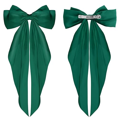 Miniatura 7 de WLLHYF Pasadores de lazo grande, de cola larga, pasadores de pelo de cinta francesa, suave y sedoso, clip de pelo de satén de metal, accesorios de