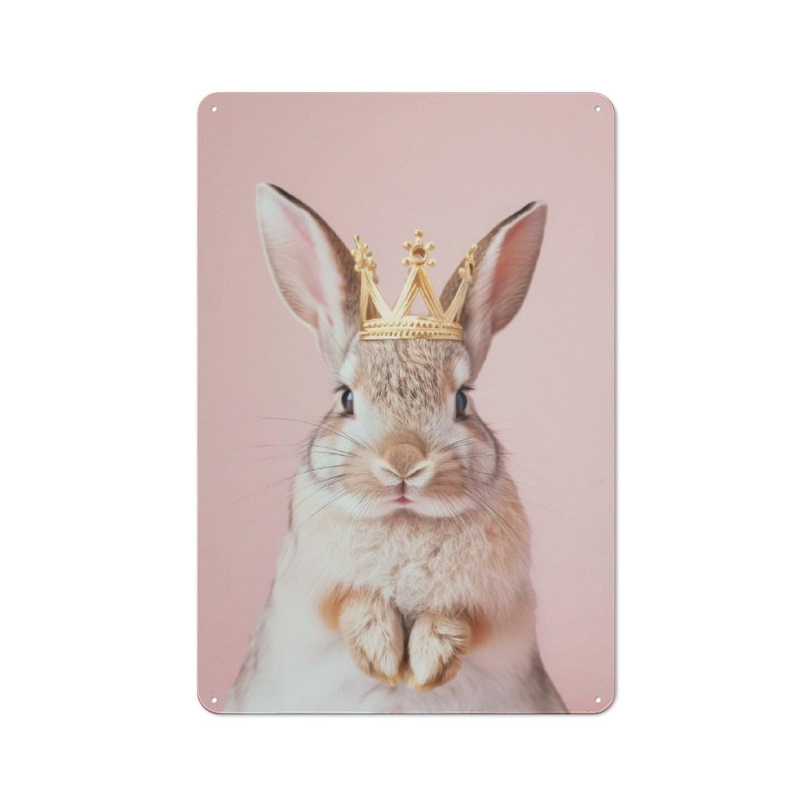 Junmoney Rabbit Pastel Crown Decorative Metal Sign 30X20cm, Creative Studio Wall Plaque For Hobby Room, Office, Lounge Or Living Room