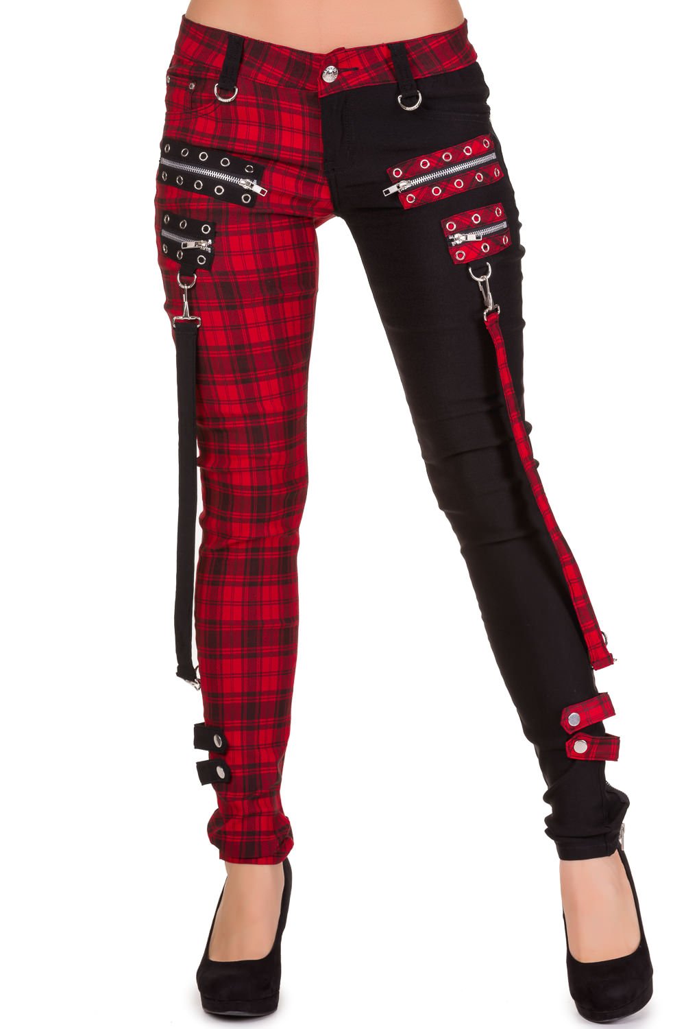Banned Women's Red Check/Black Apparel Jetsetter Trousers L