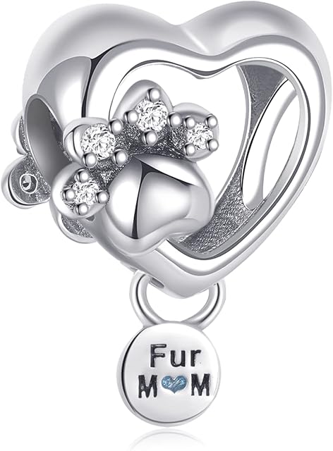 RMMY Charm Paw Print Heart Charm 925 Sterling Silver Pendant Dangle Beads for European Bracelets and Necklaces,Chriatmas Halloween Valentine's Day Birthday Jewelry Gifts for Women Girls
