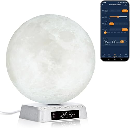 Reloj despertador Sunrise - Lámpara LED de 3 colores con despertar de sonido y luz, ajuste de bioclock y control de aplicación, pantalla de lino en