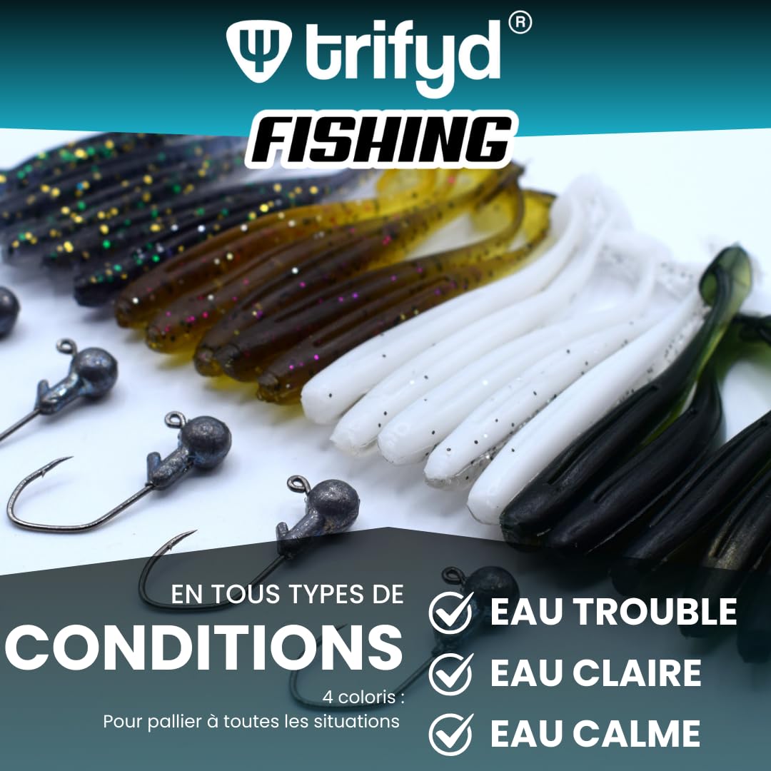 Pack Leurres Souples Trifyd ® - 20 Shads 5cm + 5 Têtes Plombées 1.8g, Pour Truite Et Carnassiers