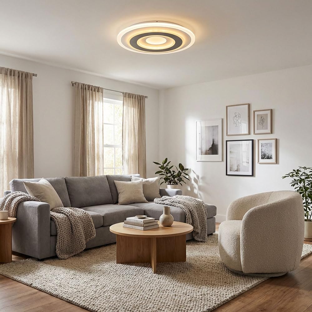 LED Deckenleuchte Fernbedienung Tageslichtleuchte Deckenlampe dimmbar Wohnzimmerleuchte Esszimmerlampe, Memory Funktion fixierbar CCT, Metall, opal anthrazit, 21 Watt 1365 Lumen, D x H 30 x 5,5 cm