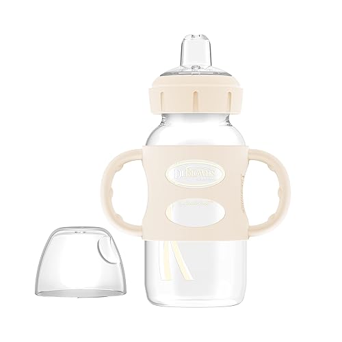 Dr. Brown's Milestones Wide-Neck Sippy Spout Bottle with 100% Silicone Handles, Easy-Grip Handles with Soft Sippy Spout, 9oz/270mL, Ecru, 1-Pack, 6m+