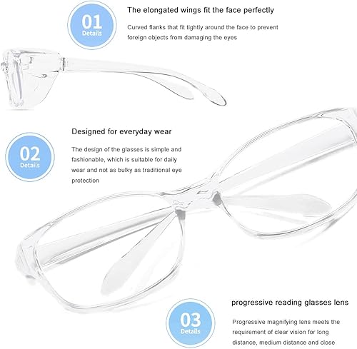 Miniatura 3 de Dollger Gafas de seguridad con lectores 1.5 2.0 1.0 progresivas multifoco anti niebla y bloqueo de luz azul gafas de lectura