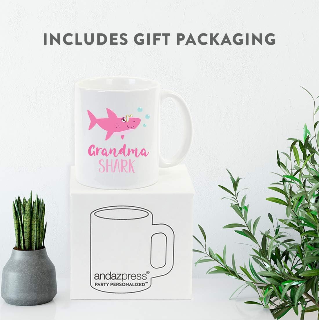 Andaz Press Baby Shark Family 11oz. Coffee Mug Gift Set Grandma Shark, Grandpa Shark, 2-Pack, Shark Do Do Do Gift Idea Birthday Christmas Grandpa Shark Mug Grandma & Grandpa Mugs Best Grandparents Mug
