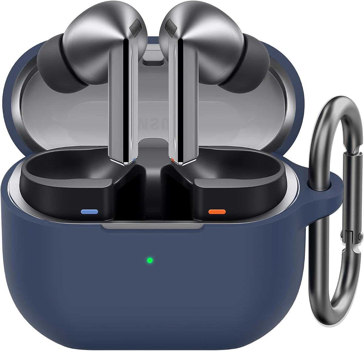 Funda de silicona AhaStyle para Samsung Galaxy Buds 3 FE/Galaxy Buds3 Pro/Buds 3 | LED frontal visible, mosquetón incluido, admite carga inalámbrica, resistente a golpes, protección total