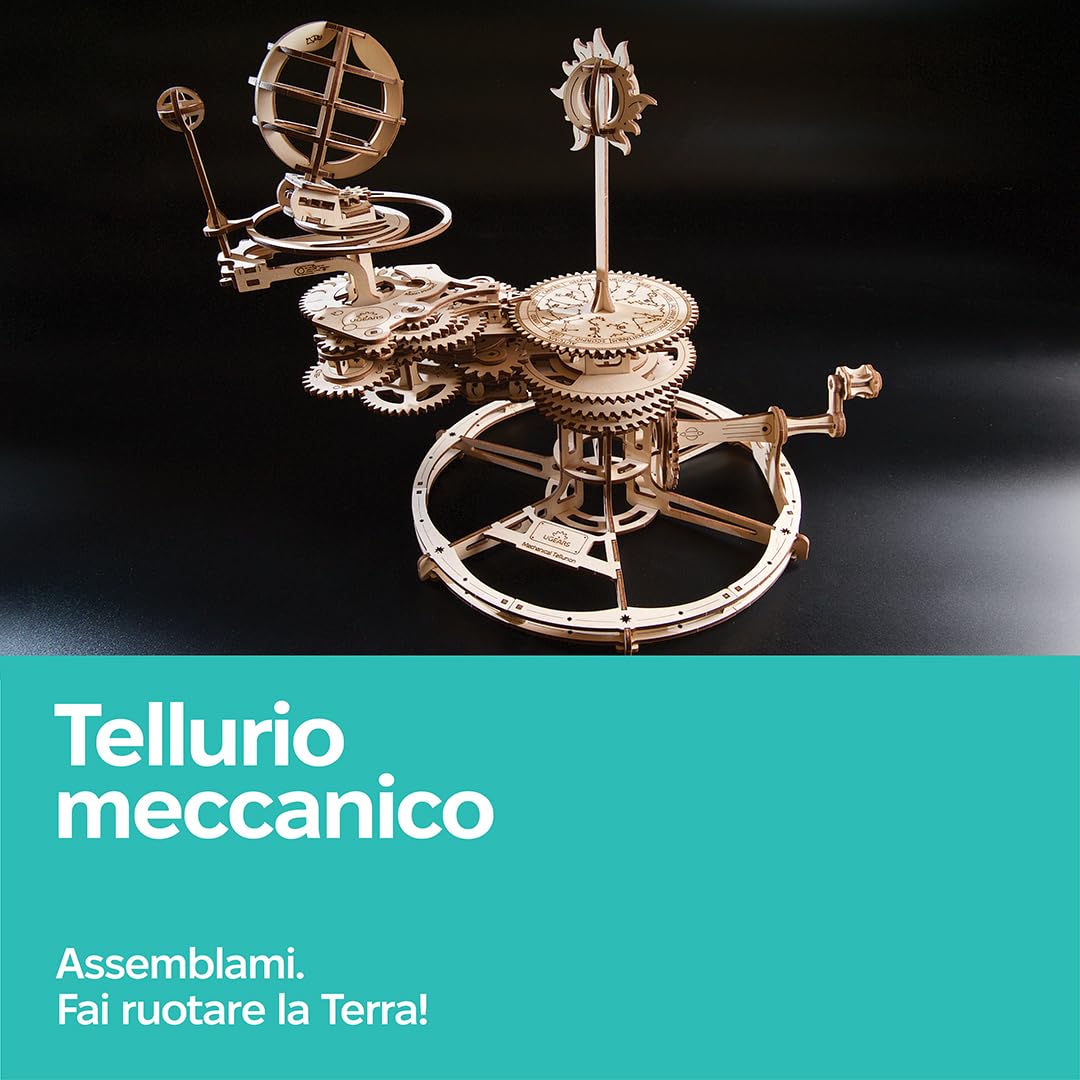 UGEARS Tellurion Meccanico 3D Puzzle - Regalo per la Festa del Papà Terra e Luna Puzzle 3D in Legno per Adulti - Kit Modello per Adulti da Costruire - Kit Modello Educativo del Sistema Solare