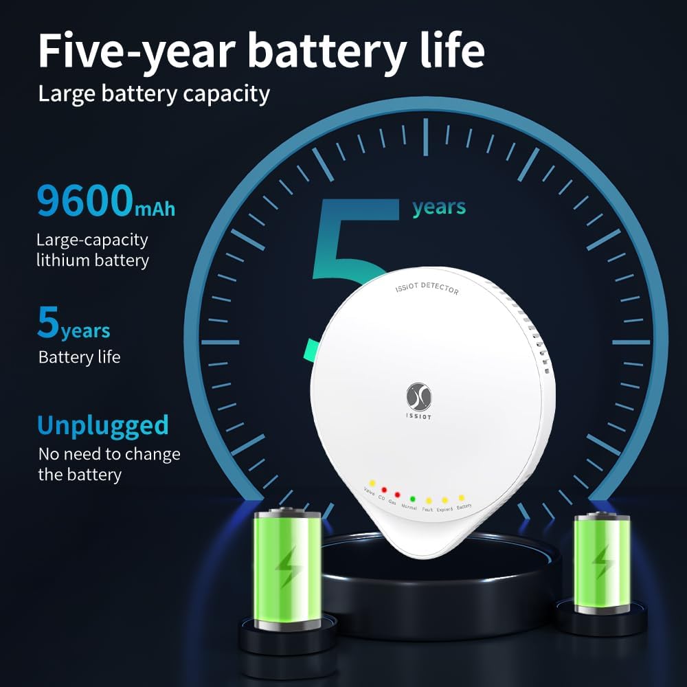 4-in-1 Carbon Monoxide Detector, Wireless Battery CO and Gas Alarm with Temperature and Humidity Monitors, No Plug Needed Portablhe CO Methane Gas Detector for Home, Kitchen and Bedroom