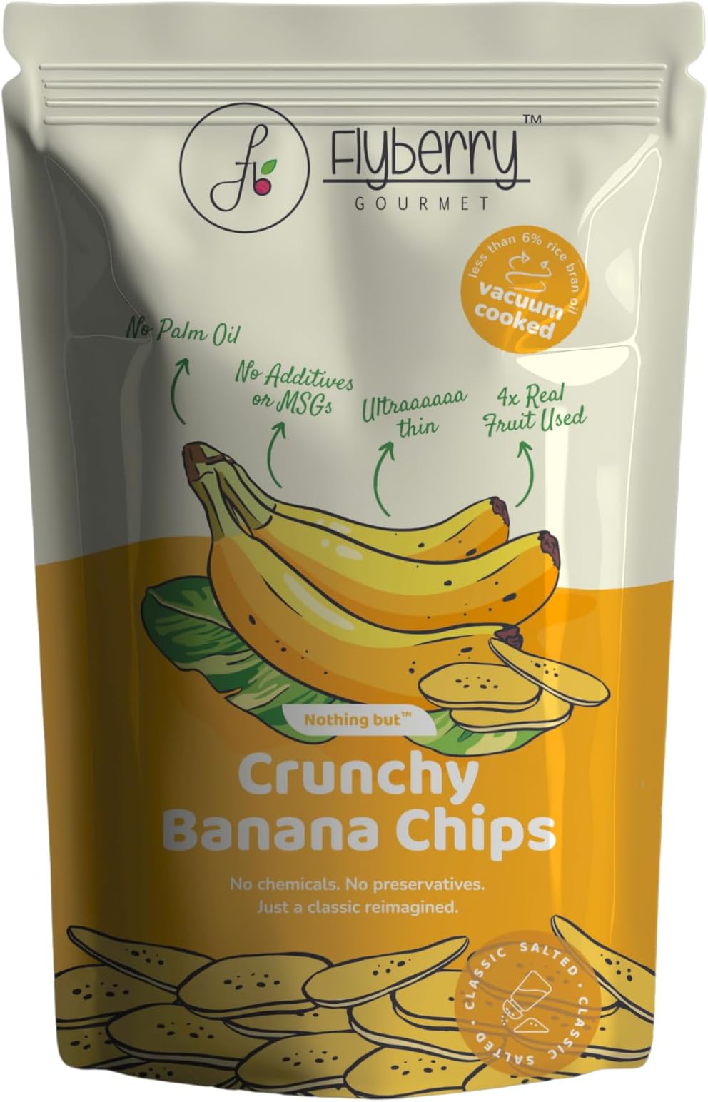 Flyberry Gourmet Vacuum Cooked Banana Chips 250 g - No Palm Oil, Less than 6% Rice Bran Oil, Healthy Snacking with High Nutrient Content, No Added Preservatives