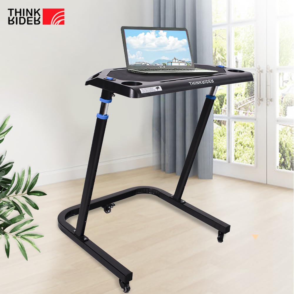 ThinkRider Mesa de bicicleta ajustable – Carrito para ordenador portátil para bicicleta estática o bicicleta – Entrenamiento mientras trabajas o viendo la televisión, mesa de pie