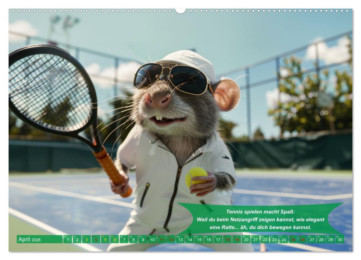 Der tierisch lustige Tennis-Kalender (hochwertiger Premium Wandkalender 2026 DIN A2 quer), Kunstdruck in Hochglanz: Ein Muss für alle Freunde des ... Lächeln beginnen wollen (CALVENDO Sport)