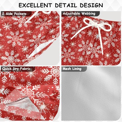 Boys Swim Trunks Quick Dry UPF 50+ Beach Board Shorts Kids Bathing Suits Swimsuit 2T Beige Snowflakes Red3