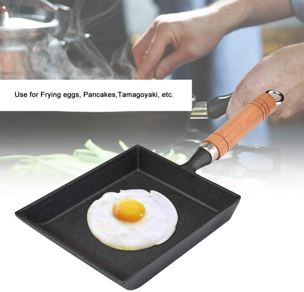 Mini patelnia żeliwna, nieprzywierająca patelnia do omletów Tamagoyaki z drewnianym uchwytem, uniwersalna do kuchenki indukcyjnej i kuchenki gazowej